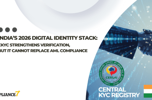 India’s 2026 digital identity stack illustration showing how CKYC strengthens verification but cannot replace AML compliance.